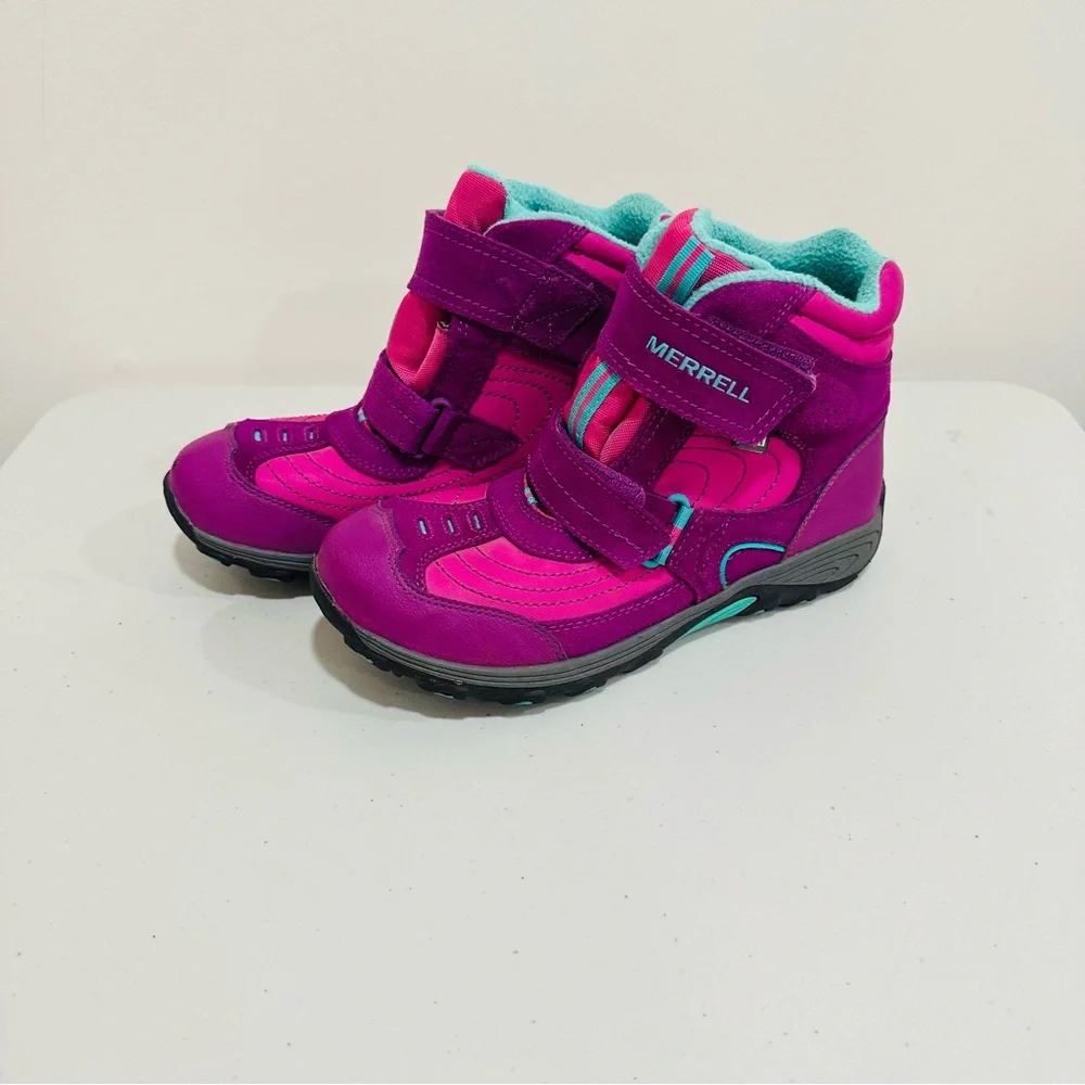Merrell Youth Size 5M Pink Blue Moab Polar Mid Strap 2.0 Waterproof Snow Boots‎